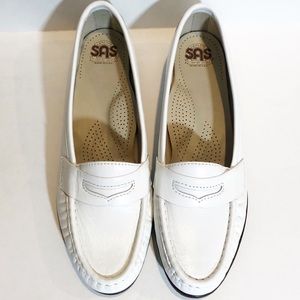 SAS White Leather Penny Loafers